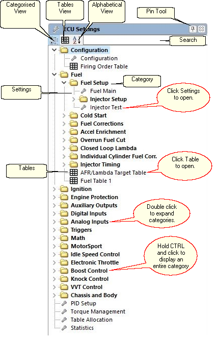 The ECU Settings Menu The ECU Settings Menu