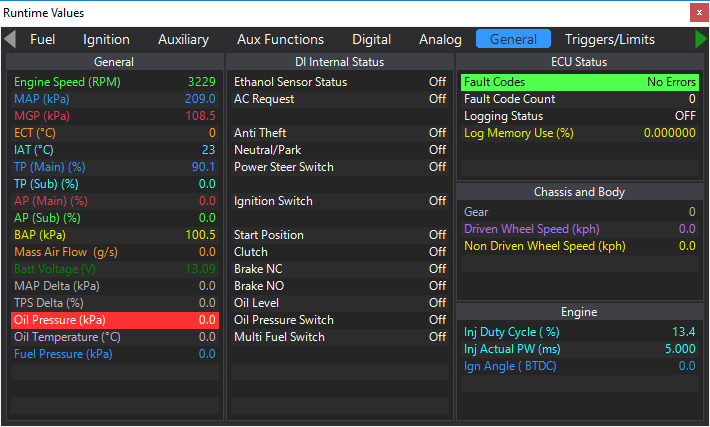 A typical runtime values window. A typical runtime values window.