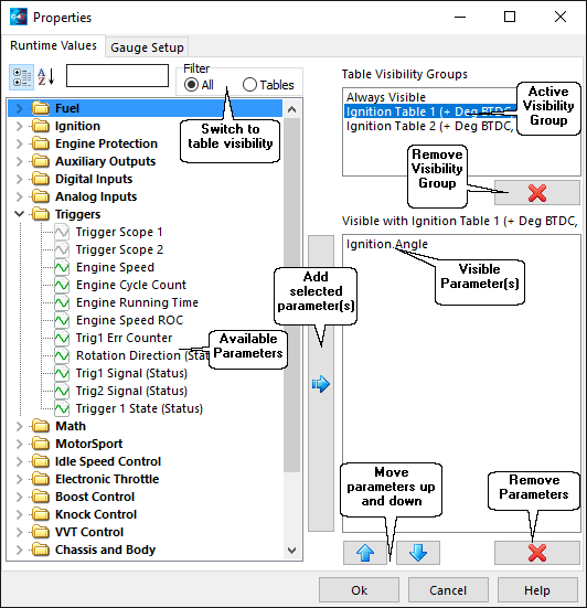 Runtime Values Setup Window Runtime Values Setup Window